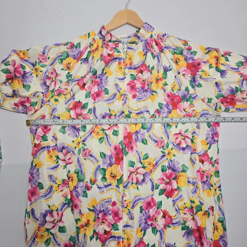 Travel-Lite by Boutique Vintage Floral Zip Front Housecoat Robe Womens Medium